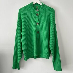 Free People Cocoa Henley Pullover Green Sweater Large‎